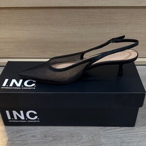 INC International Concepts Black Mesh Slingback kitten Heels